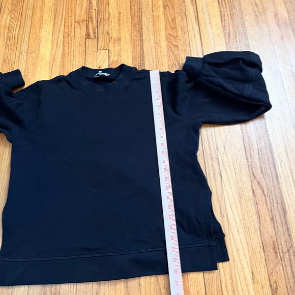 Ganni Sweatshirt Womens Medium Puff Sleeve Split Hem Black Crew Sweater - Picture 10 of 10